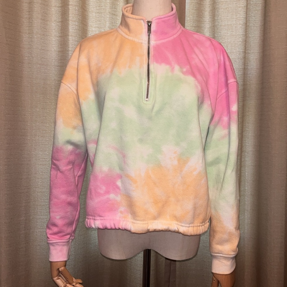 Dreamsicle Zip Sweatshirt Pink Green Orange Tie Dye Womens Large
